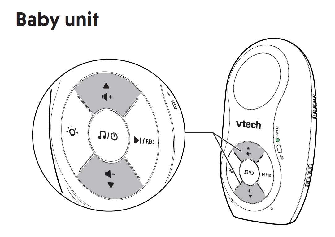 Adjust speaker volume (parent unit and baby unit) DM1215 / DM12152